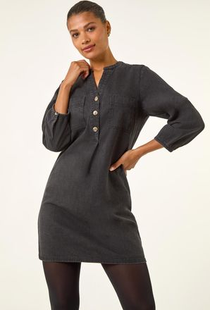 Roman Cotton Denim Button Shift Dress