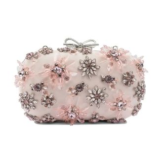 Self Portrait Satin Floral Crystal Clutch - female - Self Portrait - Clutches - Pink - ONE SIZE - Bags