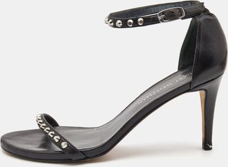 Stuart Weitzman Black Leather Studded Ankle Strap Sandals