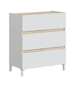 Home Heavenly C&oacute;moda de 3 cajones con patas en color beige y blanco 91 x 79 x 41 cm