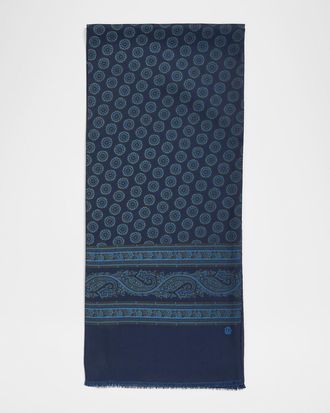 Dunhill Mens Mulberry Silk Medallion Scarf