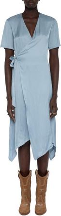 Zadig&Voltaire Reforme Satin Wrap Dress in Sky at Nordstrom, Size X-Small