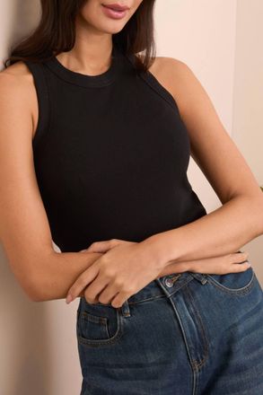 Tribal Racer Back Baby Rib Tank Top In Black
