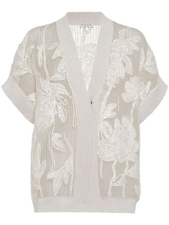 Brunello Cucinelli Vest met geborduurde bloemen - Beige