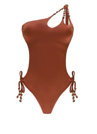 Miss Bikini Brown One Shoulder Beads Monokini