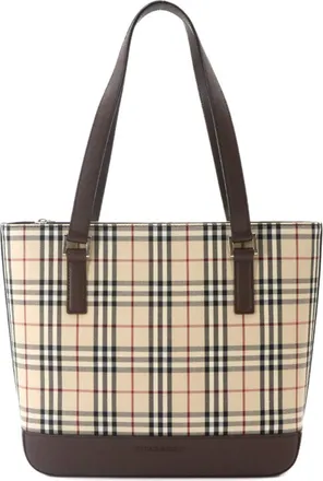 Burberry Beige Brown Canvas Leather Tote Bag (Pre-Owned)