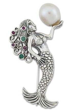 Samuel B. Sterling Silver Mermaid Pendant in Silver/Faux Pearl at Nordstrom Rack