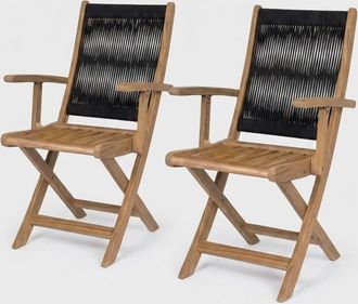 Decorspace Set De 2 Sillas Plegables Con Reposabrazos De Madera Y Cuerda Danubio - Negro