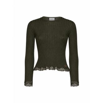 Saint Laurent Cassandre Gebreide Trui met Kanten Afwerking - Dames - Truien - Groen - Maat: M Zijde