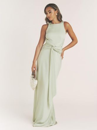 Six Stories Abigail Halter Neck Knot Detail Dress in Sage at Nordstrom, Size 12