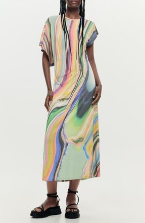 Desigual Stripe Asymmetric Maxi Dress in Water Green at Nordstrom, Size X-Small