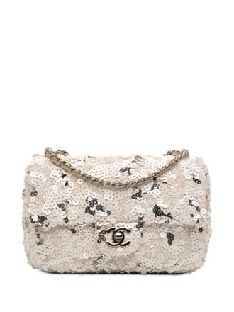 Chanel 2011 Mini Rectangular Classic Canvas Sequin Single Flap shoulder bag - White