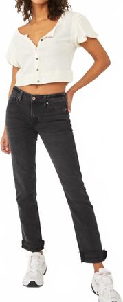 Free People Cuffed Slim Boyfriend Jeans In Faded Black