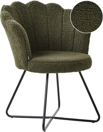 Beliani Beliani - Silla sin reposabrazos asiento redondo estructura metálica respaldo concha diseño vintage tapicería bouclé verde oscuro Lovelock