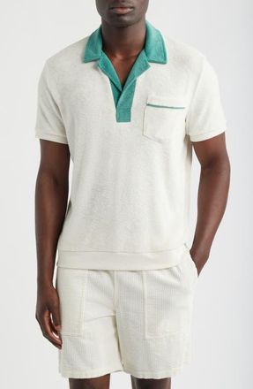 Marine Layer Emilio Vintage Terry Polo in White/Green at Nordstrom, Size Xx-Large