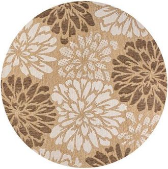Jonathan Y Designs Zinnia Modern Floral Textured Weave Indoor/Outdoor Round Area Rug in Brown/cream at Nordstrom, Size 5Ft 0In X 5Ft 0In