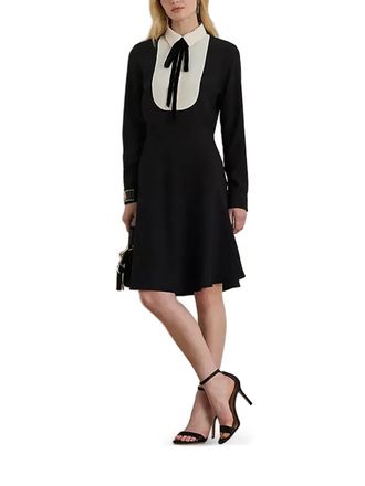 Lauren Ralph Lauren Georgette collared bow midi dress - Zwart