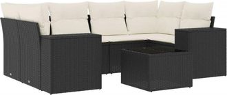 vidaXL Set De Comedor De Jard&iacute;n 7 Pzas Y Cojines Rat&aacute;n Sint&eacute;tico Negro Vidaxl