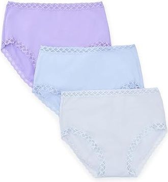 Natori Bliss Full Brief 3-Pack Womens Underwear Frosted Sky/Blue Mist/Violet Tulip : M (Womens 10-12), Cotton/Lace/Lycra