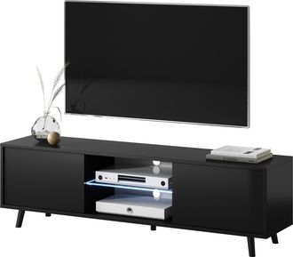 Selsey Selsey - Lefyr - Mueble Tv - Negro Mate / Negro Brillante - 140 Cm - Iluminaci&oacute;n Led A Pilas - Moderno