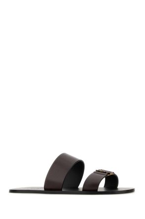 Saint Laurent Mens Dark Brown Leather Babylone Slippers Ultradarkbrown Flat Shoes