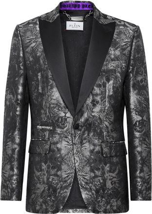 Philipp Plein Jassen, Heren, Zwart, 3Xl, Polyester, Jacquard Blazer Lord fit Gothic Plein met Kristallen