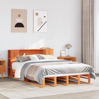 Berkfield Home Bookcase Bed without Mattress Wax Brown 135x190 cm Double Solid Wood