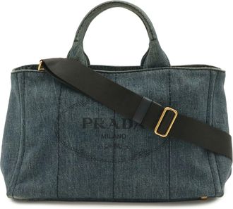 Prada Canapa Blue Denim Canvas Handbag Shoulder Bag Tote Bag (Pre-Owned)