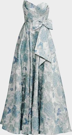 Mac Duggal Floral Brocade Strapless Gown