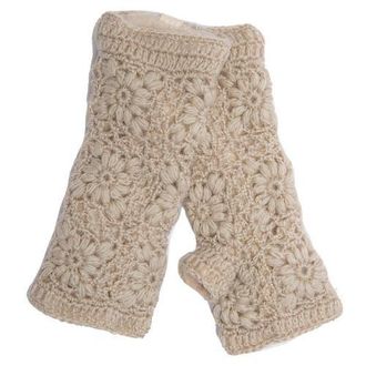 Nirvanna Designs Flower Hand Crochet Fingerless Gloves in Linen at Nordstrom