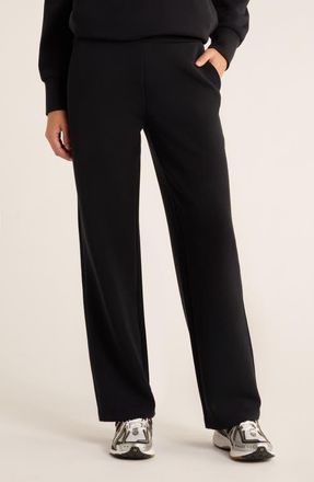 Zella Cozy Scuba Knit High Waist Straight Leg Pants in Black at Nordstrom, Size Small