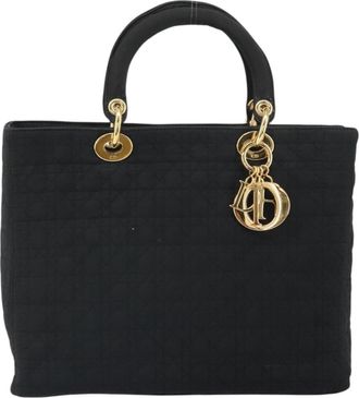Dior Vintage Lady Dior Bag Cannage Quilt Nylon Black Nylon Handbag (Pre-Owned)