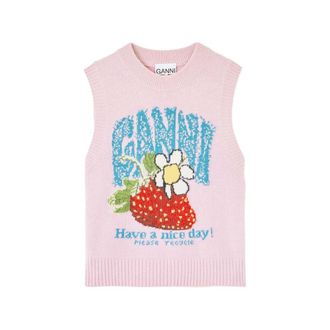 Ganni Strawberry-motif Intarsia-knit Vest