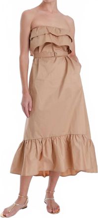Karina Grimaldi Priscilla Strapless Midi Dress In Khaki