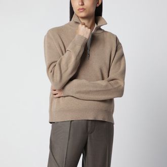 R&oacute;he Polo con zip in maglia moulin&eacute; color cammello