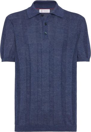 Brunello Cucinelli ribbed knit polo - Blue