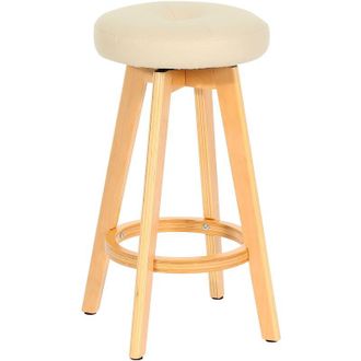 Hhg Hhg - Nunca Usado] Taburete De Bar Navan, Taburete De Bar Taburete De Mostrador, Madera Imitaci&oacute;n Cuero Giratorio, Crema, Patas Claras