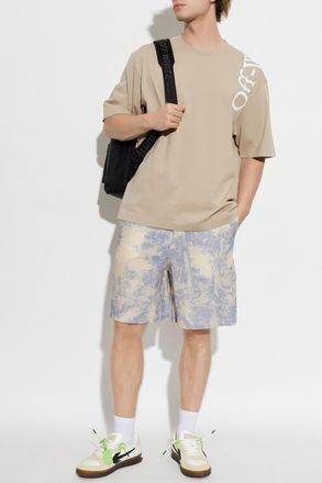 Off-white T-shirt With Printed Logo, Mens, Beige