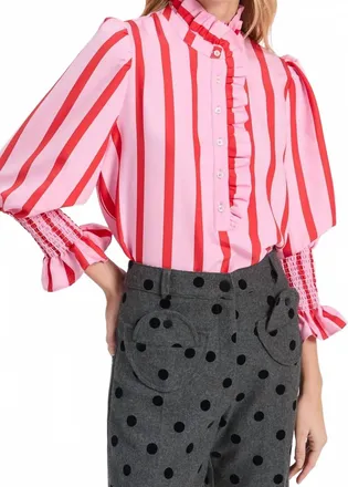 Vilagallo Bicolour Striped Shirt With Ruffles In Pink