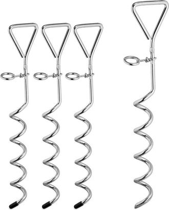 OEM Estacas De Rosca Para Tiendas De Campa&ntilde;a, Juego De 4, Para Terrenos Blandos Y Normales, Anclajes Para Perros, Longitud 41 Cm, Color Plata