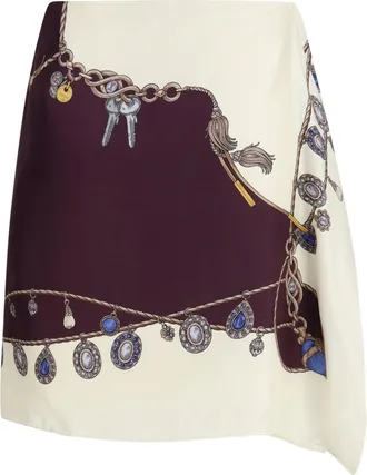 Versace Womens Printed Silk Twill Mini Skirt Burgundy+white+gold