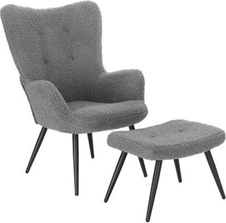 Woltu Woltu Poltrona Relax Con Pouf Poggiapiedi Sedia Poltroncina Imbottita Grigio