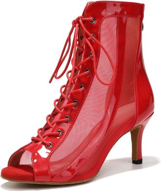 Generic Womens Latin Dance Shoes Womens Dance Heels Black with Mesh Peep Toe Ballroom Salsa Tango Performence Ankle Boots, 7 UK Comfortable Practice & Perform