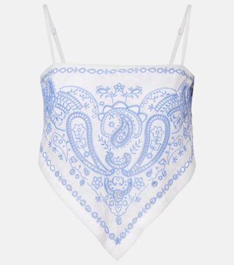 Self Portrait Embroidered linen and cotton top