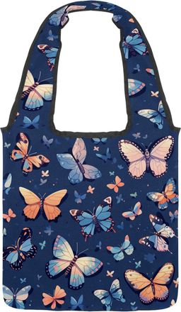 Generic Colorful Art Butterfly Reversible Canvas Shoulder Tote - Double-Sided Print, 12oz Cotton, 27cm Drop, Fold-Flat Bag for Travel, Shopping, Street Outing