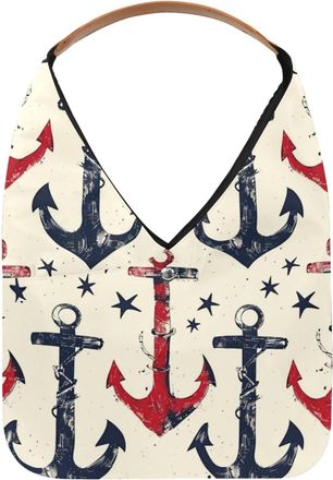 Generic Anchors Pattern (6) Reusable Lightweight Grocery Bags - Foldable Into Compact Pouch, Washable & Sturdy, Multipurpose for Shopping and Travel