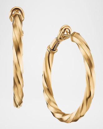 David Yurman Cable Edge Hoop Earrings in 18K Gold, 1.5L