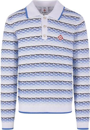 Casablanca Geprinte Gebreide Poloshirt Trui - Heren - Polos - Wit - M - Katoen - Tops