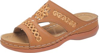 Generic Womens Floral Cut Out Flat Sandals Summer Casual Open Toe Slides Comfortable Walking Shoes for Women Breathable Daily Beach Slippers with Arch Support