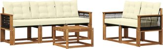 vidaXL Conjunto De Sof&aacute;s De Exterior 6 Uds. Natural Y Crema Vidaxl